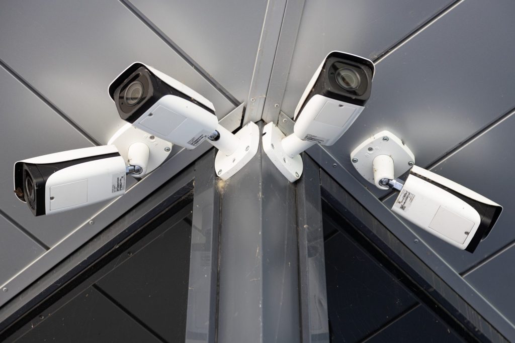 Commercial CCTV security cameras installed on building exterior for surveillance