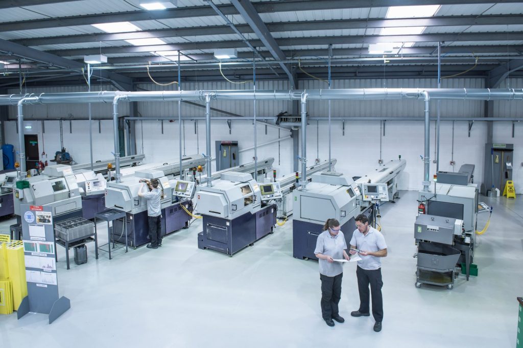 Industrial manufacturing facility showing commercial electrical infrastructure and equipment